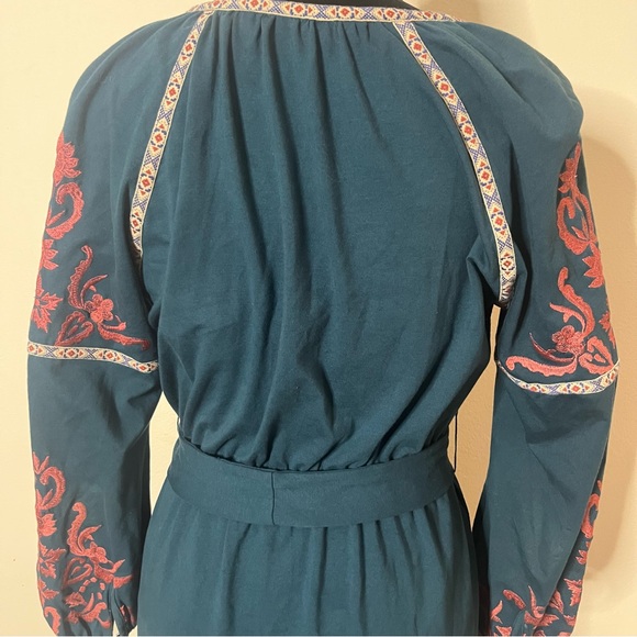 Bohemian Embroidered Teal Midi Dress - Picture 3 of 16